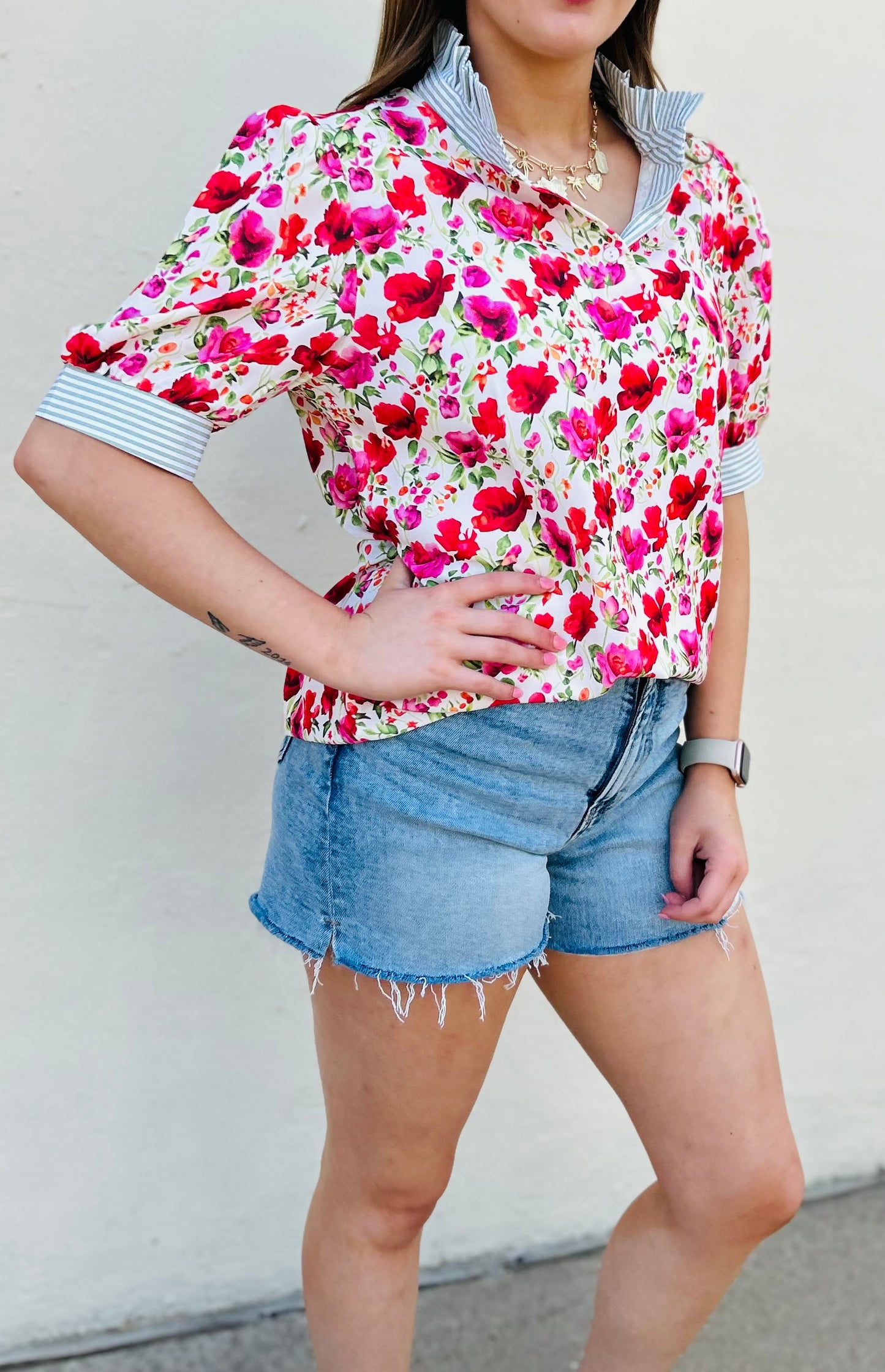 The Madison Floral Striped Patchwork Blouse