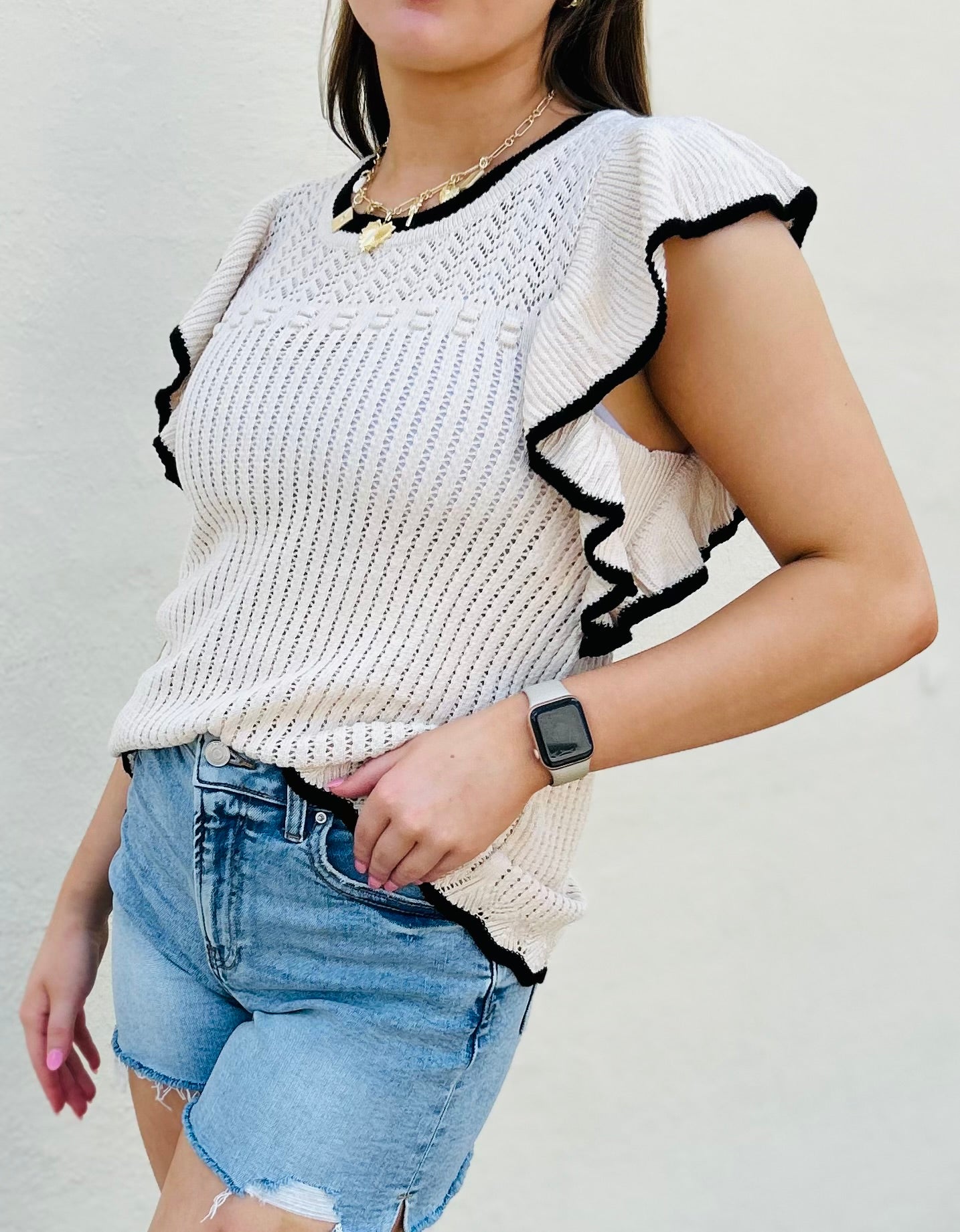 The Marisol Crochet Eyelet Flounce Tank Top