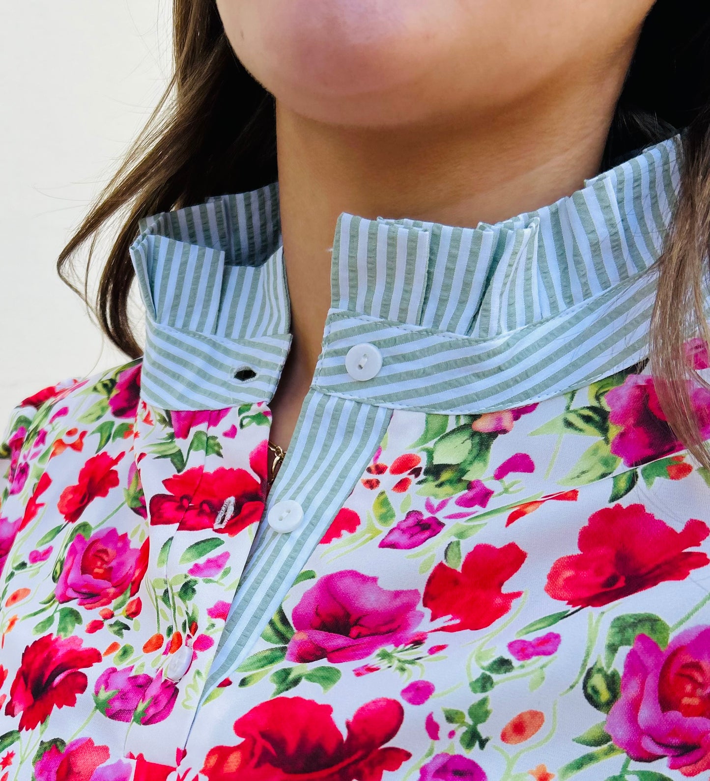 The Madison Floral Striped Patchwork Blouse