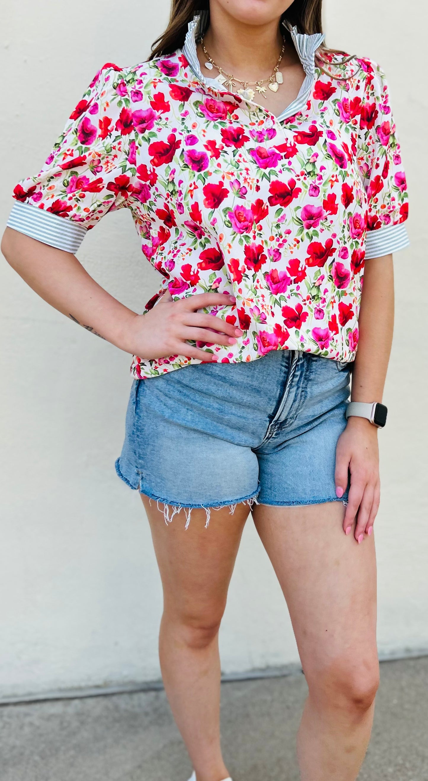 The Madison Floral Striped Patchwork Blouse
