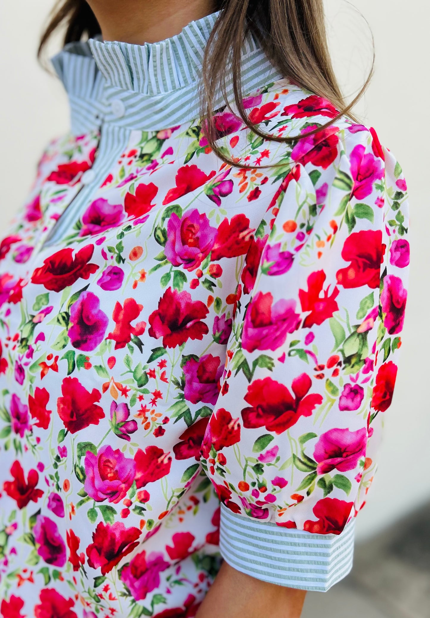 The Madison Floral Striped Patchwork Blouse