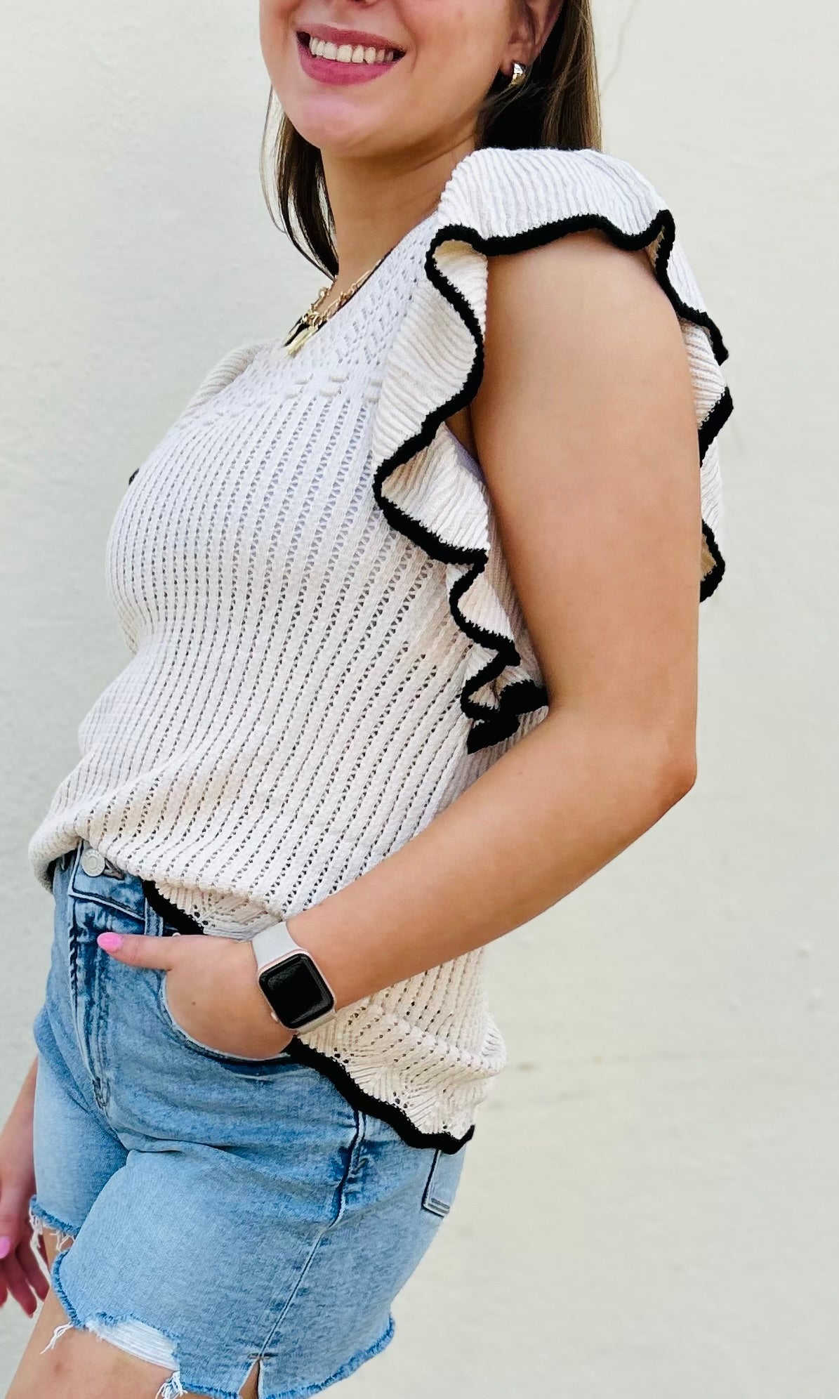 The Marisol Crochet Eyelet Flounce Tank Top