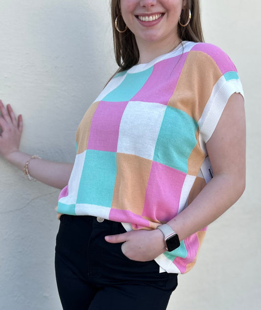 The Charlotte Checkered Sleeveless Sweater